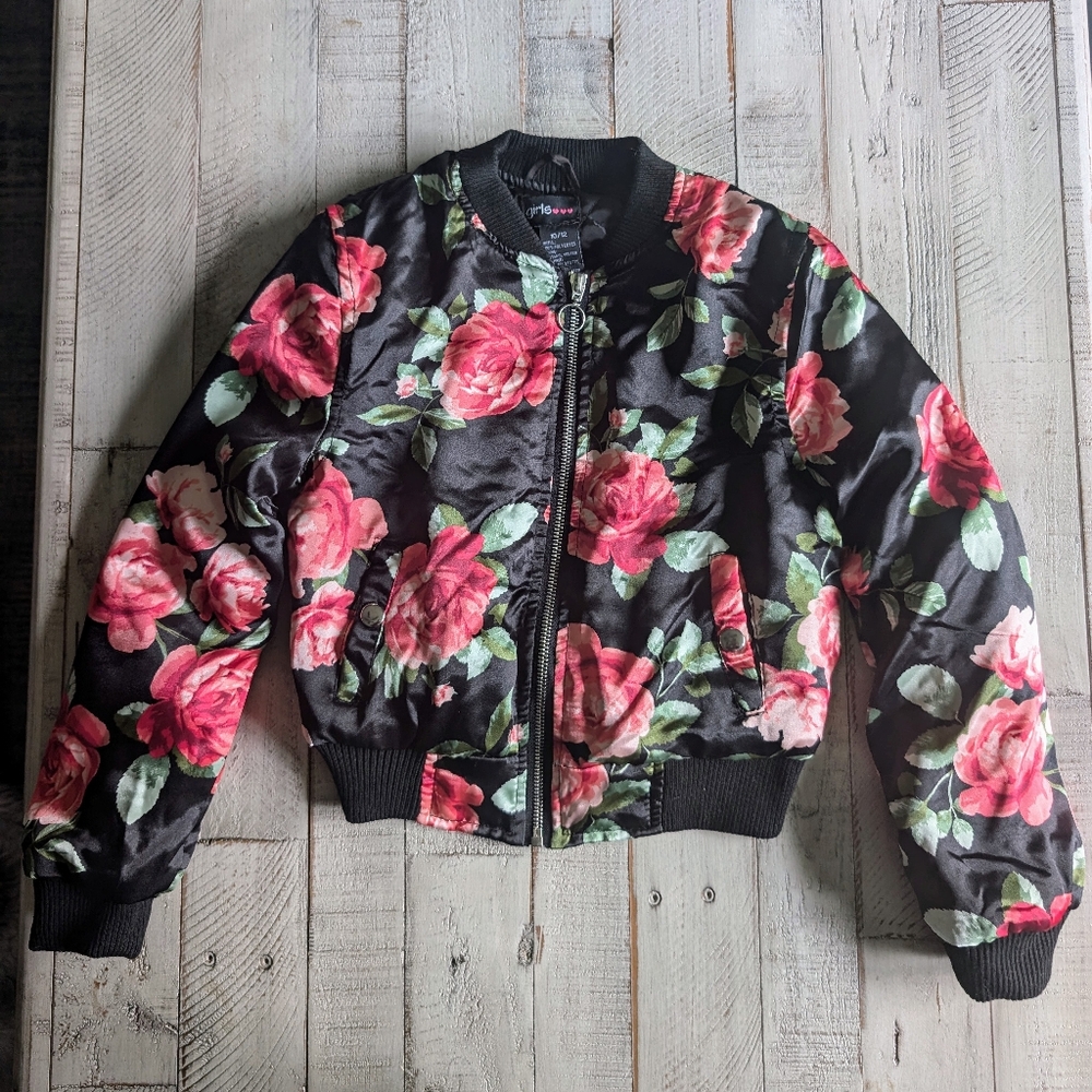 Girls Love Floral Bomber Jacket Size 10/12 NWT